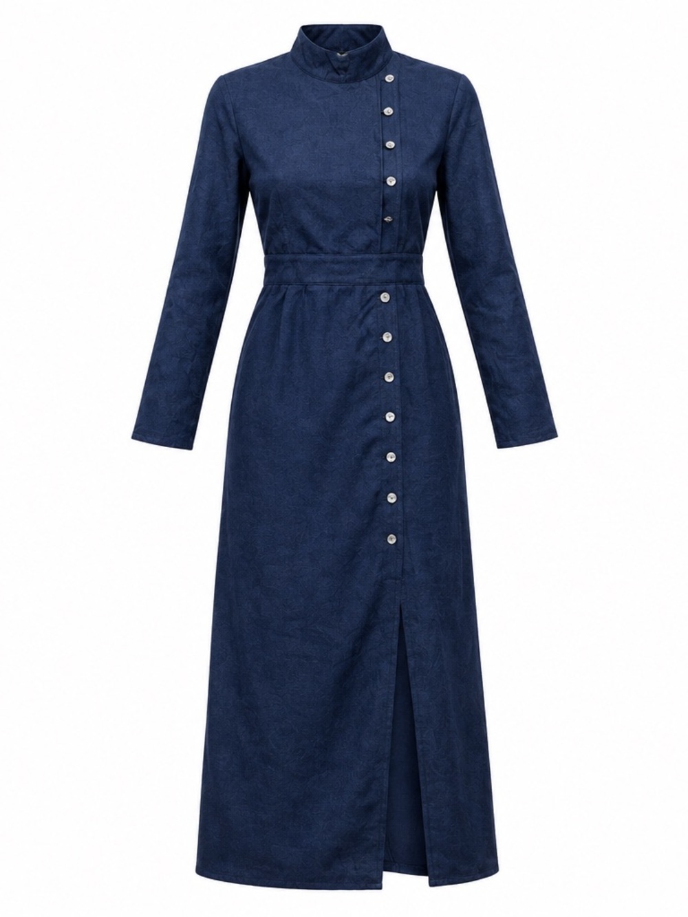 Women’s Classic Navy Long Sleeve Button-Front Maxi Dress Size M